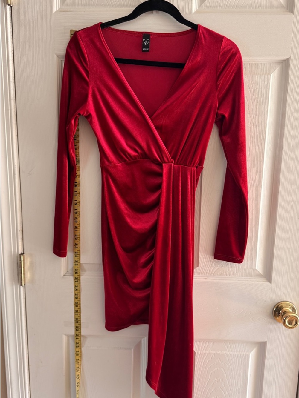 Windsor Red Velvet Long-Sleeve Wrap Dress